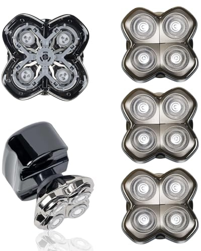 Testa di Ricambio Rotante a 4 Teste per Rasoi Elettrici – Compatibile con Pitbull Skull Shaver, Butterfly Kiss Pro e altri – Teste da Rasatura per Viso e Corpo per Uomini e Donne (Confezione da 3).