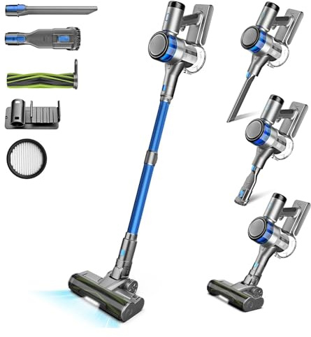 Aspirateur sans Fil, 400W 45KPa Aspirateur Balai sans Fil Puissant, 55Min Autonomie, Brosse Anti-emmêlement, Batterie Amovible, Aspirateur sans Sac avec Écran LED pour Tapis Poils d'animaux Sol Dur