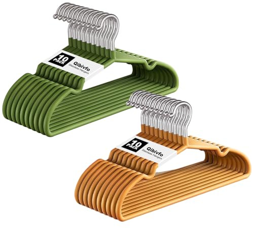 Pack de 20 Perchas Infantiles 29 cm – Acero Inoxidable antióxido, Impermeables y Antideslizantes, Especiales para Ropa de niños – Verde Aguacate y Naranja