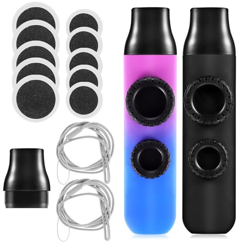 ABOOFAN 2 Satz Tragbares Kazoo aus Abs und Silikon mit Doppel Tonloch Design Runden Ersatzmembranen und Verstellbarem Schlüsselband für Schüler und Musikliebhaber
