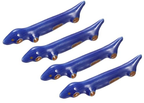sourcing map 4pcs Chopstick Rest, Dog-Shaped Ceramic Chopsticks Holder 3.7x0.7x0.8, Household Tableware Kitchen Tools for Spoon Fork Teaspoon, Blue