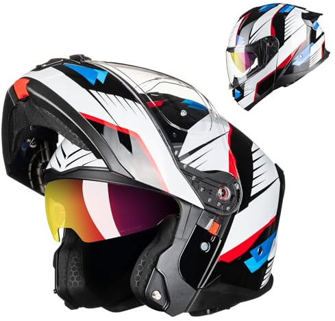 ILM Klapphelm Motorradhelm Integralhelm Herren Damen Modular Full Face Flip Up ECE22.06 DOT Motorrad Street Racing Modell B-711