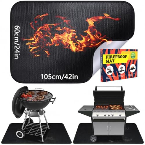 Alckijy Feuerfeste Unterlage | 60×105cm Faltbare Hitzeschutzmatte | Bodenschutzmatte | Grillmatten | Bodenmatte | Grillteppich | Funkenschutzplatte | für BBQ Grills Kaminöfen Boden Rasen usw