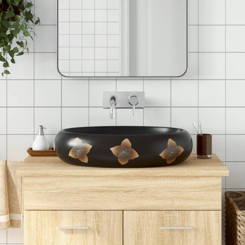 Solivagant Vasque à Poser Noir et Bleu Ovale 59x40x15 cm céramique,(12 KG)