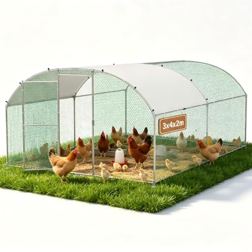 Suusolny Freilaufgehege Bogen Dach 3x4x2m,Hühnerstall aus Verzinkter Stahl Mit PE Dachabdeckung,Verdickte PVC Verbinder &Riegel für Haustierkäfig Hühnerkäfig Kleintiere Pflanzen | Wasserdichtes PE-Bogendach mit UV-Schutz vor Sonne, Regen und Schnee