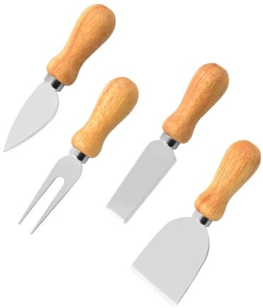 Kichvoe Set 4 Pièces Couteaux à Fromage en Acier Inoxydable Manches en Bois Poli Outil Multifonction pour Plateau Fromage Pratique Accessoire de Cuisson pour Pâtisserie et Service