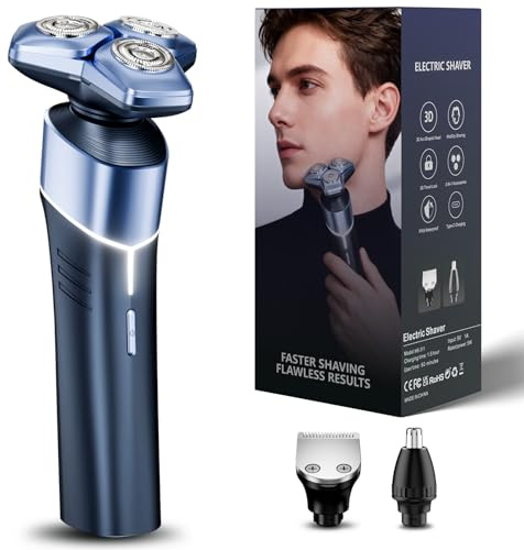 Electric Razor for Men: 3D Floating Heads, USB-C Fast Charging, IPX8 Waterproof, Travel Lock, Rich Blue