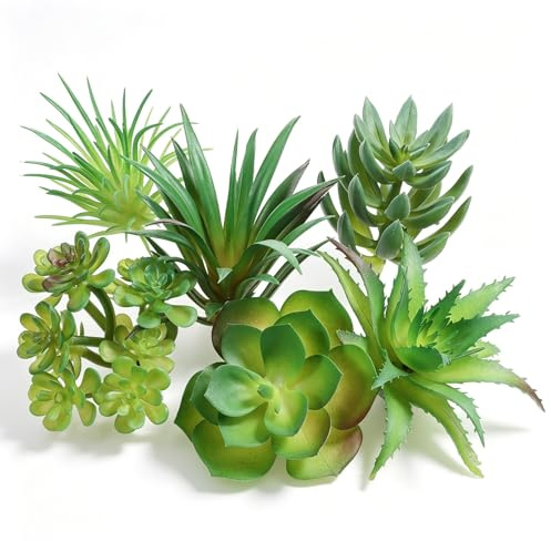 HJZHII 6Pcs Mini Fake Succulents Plants, Green Succulent Plants