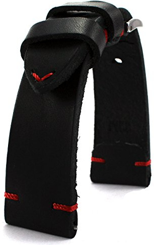 RIOS 22mm 22mm/20mm Handarbeit LEDERBAND rote Naht BAND Retro Look Vintage quality STRAP schwarz BS Top Qualität