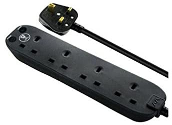 Masterplug Four Socket Extension Lead, 2 Metre Cable, Surge Protection, Power and Surge LED Indicators, Unswitched, 4-Way Plug Extension Cable, Power Strip, Black, 13A, 4G, 2m, SRG4210NB