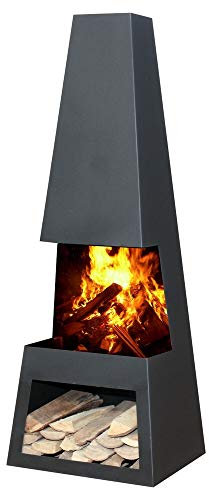 Ben&Camilla Gartenkamin Pular in Schwarzem Stahl 122 x 44 x 37 cm | extra robust & rostfrei | Feuerschale Feuerkorb Terrassenofen Gartenofen Feuerstelle Feuersäule Feuerskulptur