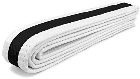 AAMA Color Belts with Black Stripe for Martial Arts - Taekwondo Karate Judo - White w/Black Size 0