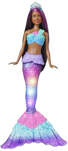 Barbie Mermaid Doll with Water-Activated Twinkle Light-Up Tail, Barbie Dreamtopia Mermaid Toys, Purple-Streaked Hair, HDJ37