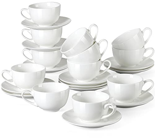 LOVECASA Sweet Service à café en porcelaine 24 pièces avec soucoupes, tasses à cappuccino pour 12 personnes, 230 ml