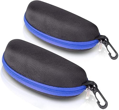 AkoaDa Funda para gafas, Funda rígida para gafas para hombre y mujer, caja de protección portátil con cierre de cremallera(2 unidades,Azul)