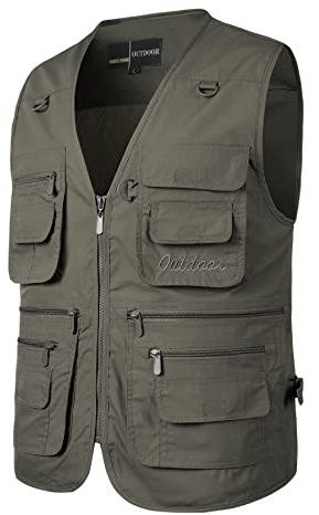 Yukirtiq Homme Gilet de Pêche en Multi-Poches Léger Respirant à Séchage Rapide Gilet Veste De Sport De Voyage Gilet de Photographie, Gris, 4XL