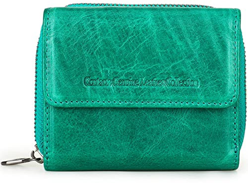 LOXO CASE Damen Geldbörse RFID Schutz, Doppelte Falte Geldbeutel mit Münzfach Reißverschluss Portemonnaie, 14 Kartenfächern, 1 ID Fenstern,Damen-Portemonnaie,Peacock Blue