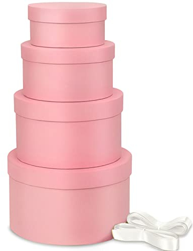 Caja de regalo redonda, cajas de regalo rosas con tapas para regalos, 4 paquetes de cajas de regalo de lujo pequeñas con cinta de 18 pies para dama de honor, San Valentín, día de la madre, graduación
