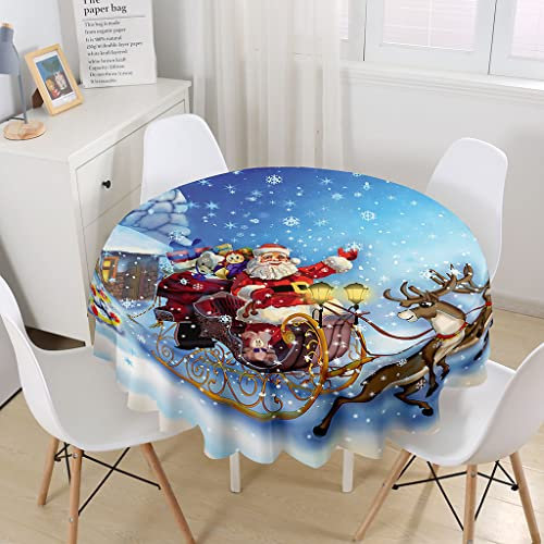 Highdi Weihnachten Tischdecke Rund 3D Wasserdicht Antifouling Pflegeleicht Abwaschbar Polyester Tischdecke, für Home Küche Dekoration (Schlitten,180cm)