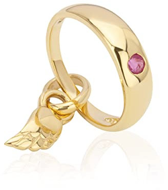 NKlaus Kettenanhänger Taufring echter Rubin rot mit Flügel 333 Gelb Gold 8 Karat 11,5mm Glanz Amulett 9512