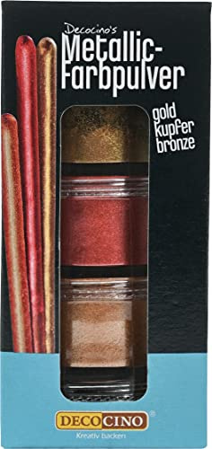 DECOCINO Metallic-Farbpulver 3x2 g Gold, Bronze & Kupfer Lebensmittelfarbe