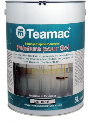 Teamac 5L - Pintura industrial gris claro para suelos de cemento y madera, para interiores y exteriores. 60 a 70 m²