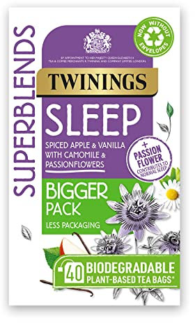 Twinings Superblends Sleep Tea - Spiced Apple & Vanilla Herbal Tea Infusion with Camomile & Passion Flower - 40 Biodegradable Tea Bags