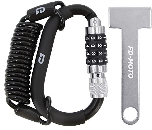 FD-MOTO Motorcycle Helmet D-Lock 4-Digit Security Bike Lock - Black, 1 Pack