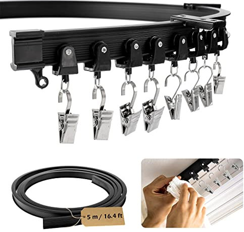 Dyna-Living Flexible Gardinenschiene 5 Meter Decken Vorhangschiene Gebogene Vorhangschiene Gardinen Gardinenschiene Deckengardinenschiene Deckenschiene für Raumteiler Duschvorhang, Schwarz