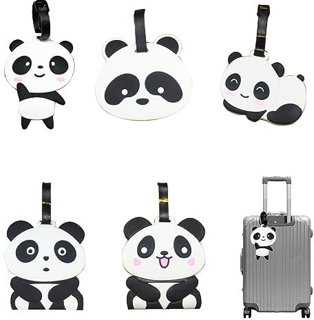5 Stück Koffer Tiere Kofferanhänger mit Adressschild,Lustige Kinder Gepäckanhänger,Kofferschild für Rucksäcke Reisetaschen und Handtaschen Verhindern Gepäckverlust koffer markierung koffer （Pandabär）