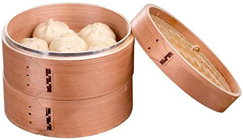 Vapeur en Bambou Panier à Vapeur en Bambou à 2 Niveaux Cuiseur en Bambou Biologique avec Couvercle, Durable, Durable et renforcé-24cm