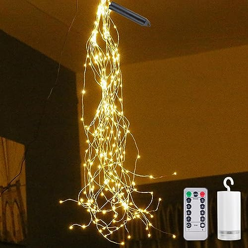 Funmo Guirlande lumineuse 2M 100 LEDs IP65 Etanche, Guirlandes Lumineuses Micro LED Decoration pour Chambre Noël Mariage Fête Anniversaire Jardin Terrasse Fonctionne avec piles (Jaune Chaud, 8 modes)