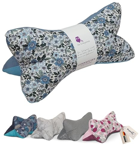 Leseknochen Blätter Nackenkissen Handmade in D, waschbar (BlauBlum)