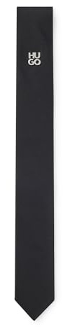 HUGO Herren Tie cm 6 metal det. Krawatte aus Jacquard mit metallenem Stack-Logo-Akzent Schwarz001 Stck