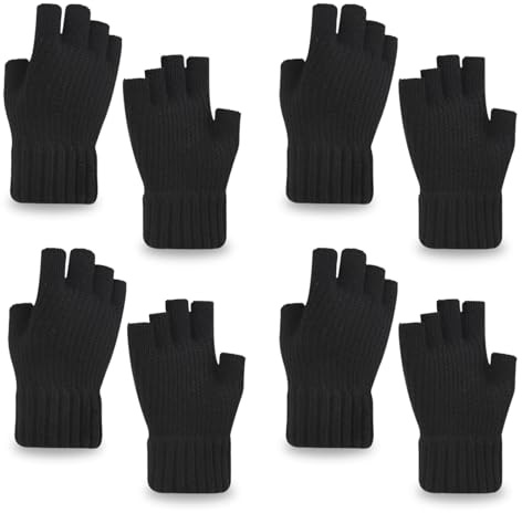 EUPSIIU 4 Paires Demi-Doigts Gants, Gants Sans Doigts Tricotés, Gants Chauds à Demi-Doigt, Gants Chauds d'Hiver Pour Femmes Hommes, Gants Hiver, Taille Unique, pour Travail, Ecole, Vélo