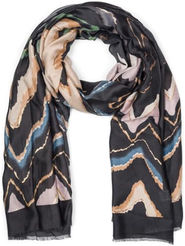 styleBREAKER Damen Web Schal Zick-Zack Metallic | 180x86 cm Maß, weiches kratzfreies Gewebe für den Sommer, kurze Fransen, flexibel als große warme Stola drapierbar.