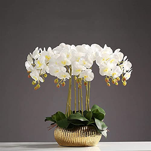 TONZN Künstliches Blumen-Set, Schmetterlings-Orchideen-Kunstblumen-Arrangement mit Goldener Vase, gefälschte PU-Real-Touch-Blumen, Phalaenopsis-Bonsai für Hochzeit, Party, Zuhause