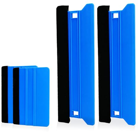 Ewrap 10CM + 21CM Allzweck-Kunststoff-Rakel-Set, Filz Rand Rakel, Vinyl Applikator Tapete Werkzeuge Fenster Tint Rakel, für die Beseitigung von Blasen/Reinigung Staub Werkzeug, 4Pcs, blau