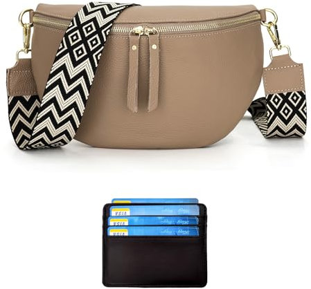 RQJZ Bauchtasche Damen stylisch Gross Leder umhängetasche Damen mittelgroß Crossbody Bag Damen gürteltasche Damen mit 5cm breiter Gurt Beigegrau