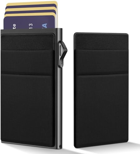 YESIIW Porta carte Uomo Slim Donna - Portafoglio Porta Carte Di Credito Protezione RFID - Portacarte Mini Portatessere tascabile smart schermato | Portamonete Box Regalo (Nero)