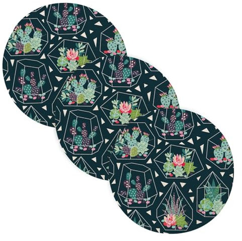 3 Pcs Trivet Hot Plate for Hot Pots and Pans 15in Succulents Cactuses Inky Mexican Cotton Thread Weave Absorb Water Potholders for Stove Plate Holder