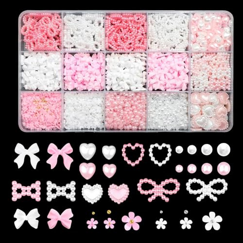 1000 Stück 3D Nageldekorations Sets, 8 Farbe Schleifen Nagel Charms, Blumen Stern Herz Nagel Deko Nagelstecker Strasssteine für Manicure DIY Crafts Jewelry Accessories