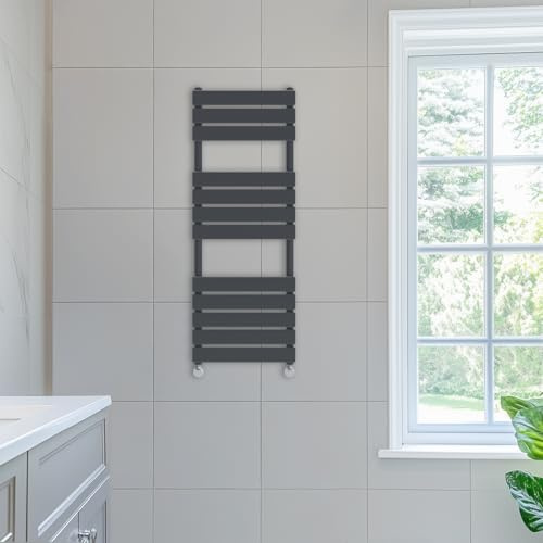 NRG 1200 x 450mm Flat Panel Heated Towel Rail Bathroom Rad Radiator Black | Central Heating Compatible, Steel, Radiator Towel Rail Hanger, Radiator Wall Mounted, for Bathroom, Kitchen, Living Room