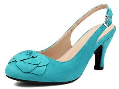 elerhythm Mary Jane Vintage Slingback Correas ajustables Flor Close Toe los años 20 Gatsby Tacones Retro 1950 Victoriano Zapatos de gamuza, turquesa, 41 EU