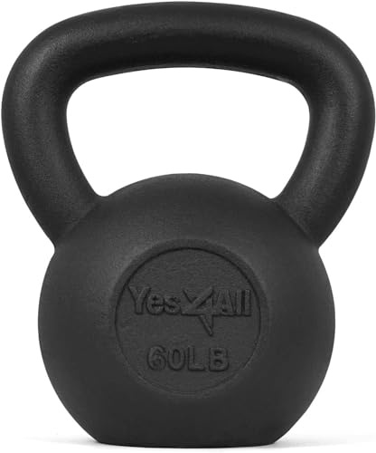 Yes4All Powder Coated Cast Iron Kettlebell, Single Black, 60 LB