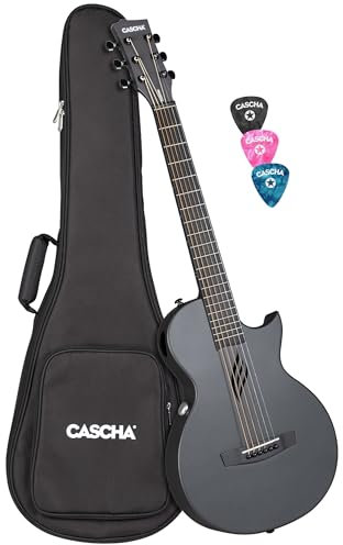 Cascha Anfänger Gitarre Set - Kohlefaser Schwarz Carbon Fibre Electric Akustik Gitarre Cutaway Carbon Fiber Acoustic Guitar für Kinder Erwachsene