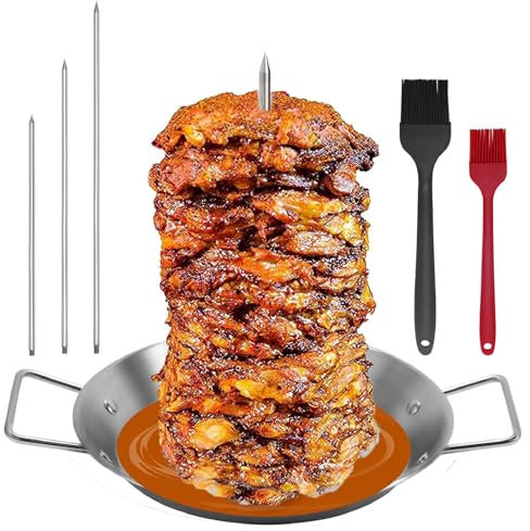 APLUSH Grillspieß Vertikaler Edelstahlspieß Mit 3 Abnehmbaren Spießen, Hähnchenspieße Grillpfanne Für Kebabs Auf Smoker, Ofen, BBQ-Grill,A,13inch
