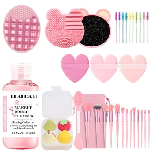 Makeup Brush Cleaner Kit With Cleaning Solution, Mat, Brush Set, Facial Cleansing Brush, Powder Puffs, Sponges for Foundation 5.3 FL.OZ