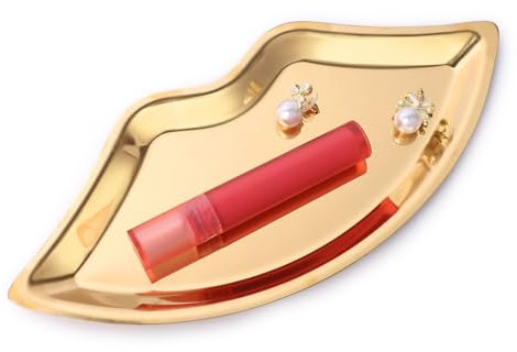 Minicoco Lip Tray Stainless Steel Jewellery Cosmetic Tray Earring Necklace Storage Holder Candle Holder Decorative Key Bowl (Gold)