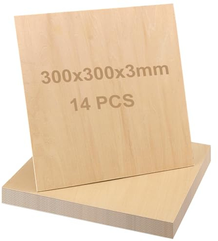 MAKTSAM 14 hojas de madera de balsa de 300 x 300 x 3 mm, piezas de madera cuadradas sin terminar, hojas de tablero de madera en blanco para pintar, tallar, proyectos de bricolaje y quemar